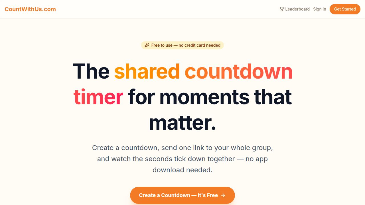 CountWithUs.com — Free Shared Countdown Timer for Any Event